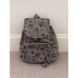 Disney Parks Minnie Mouse Small Backpack Purse Gray Canvas Red Bows Child Adult